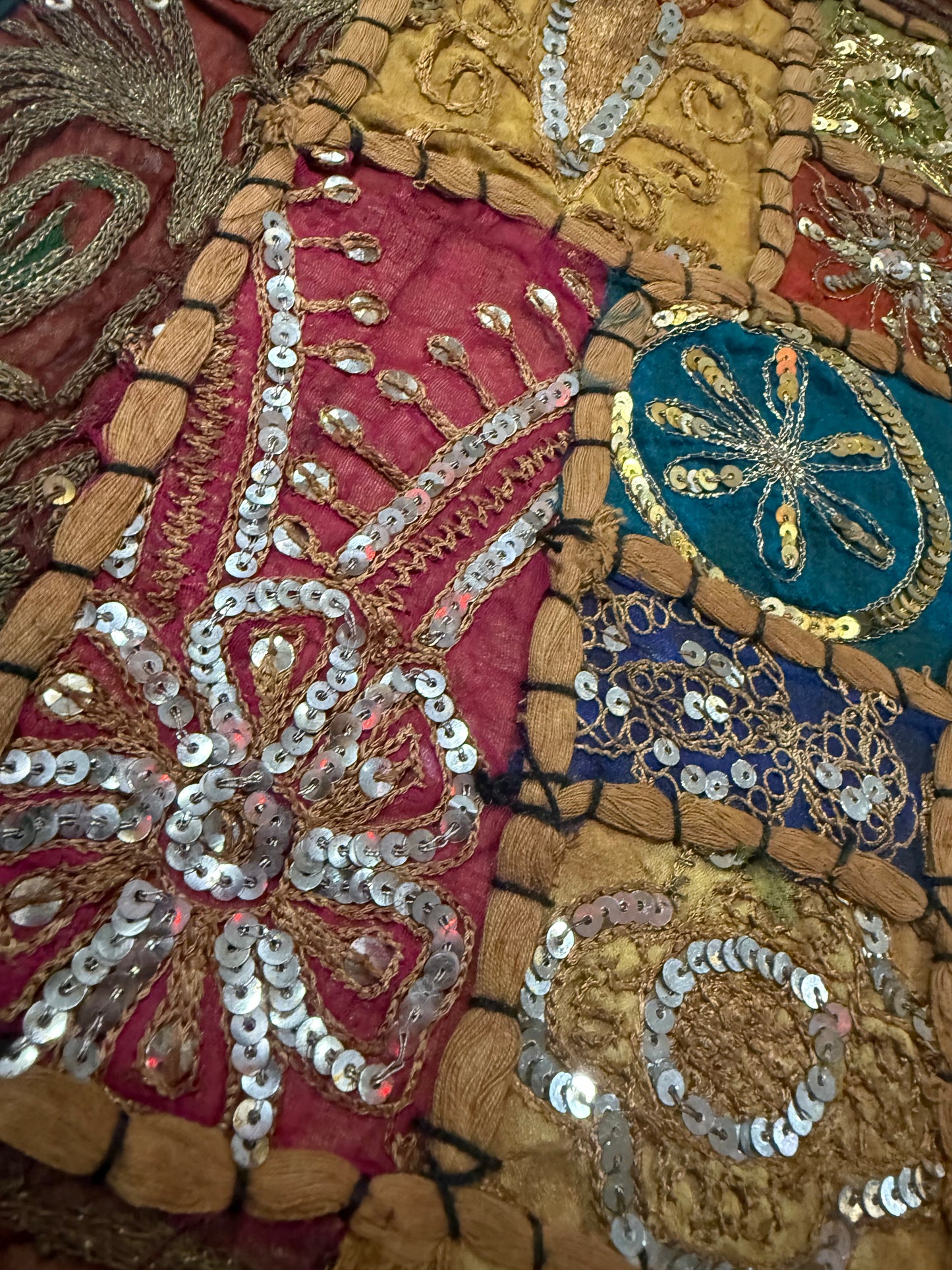 16'' INDIAN TAPESTRY CUSHION COVER ZARI BEADED PATCHWORK DECOR CUSHION COVERS (Kelly) #13