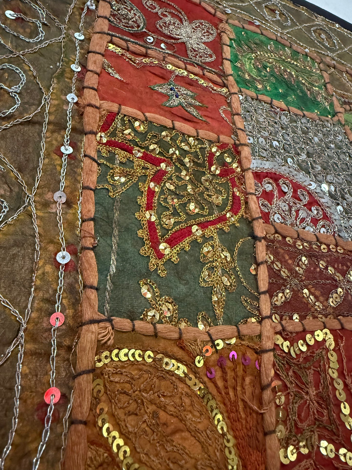 16'' INDIAN TAPESTRY CUSHION COVER ZARI BEADED PATCHWORK DECOR CUSHION COVERS (Kelly) #14