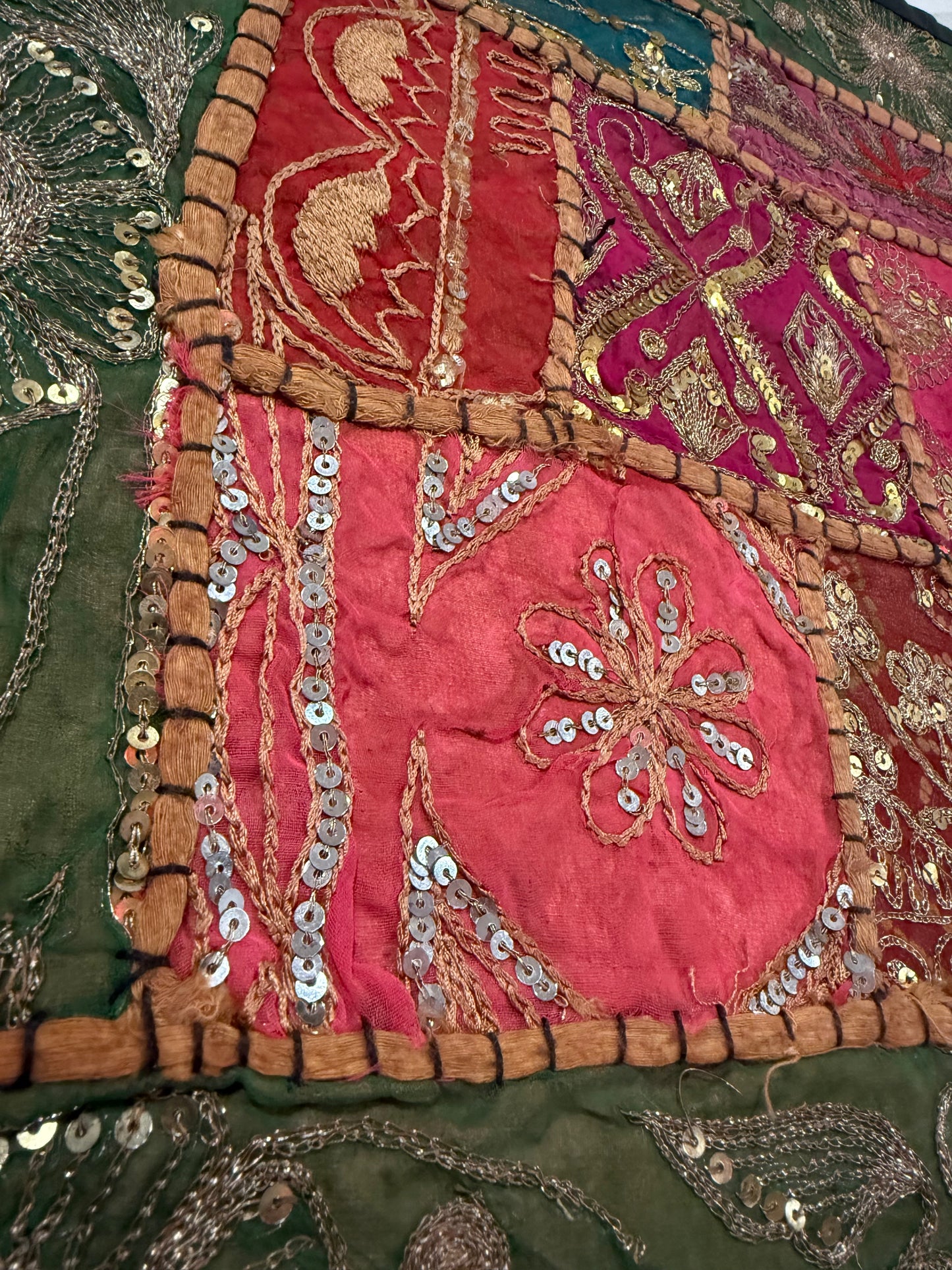 16'' INDIAN TAPESTRY CUSHION COVER ZARI BEADED PATCHWORK DECOR CUSHION COVERS (Kelly) #15