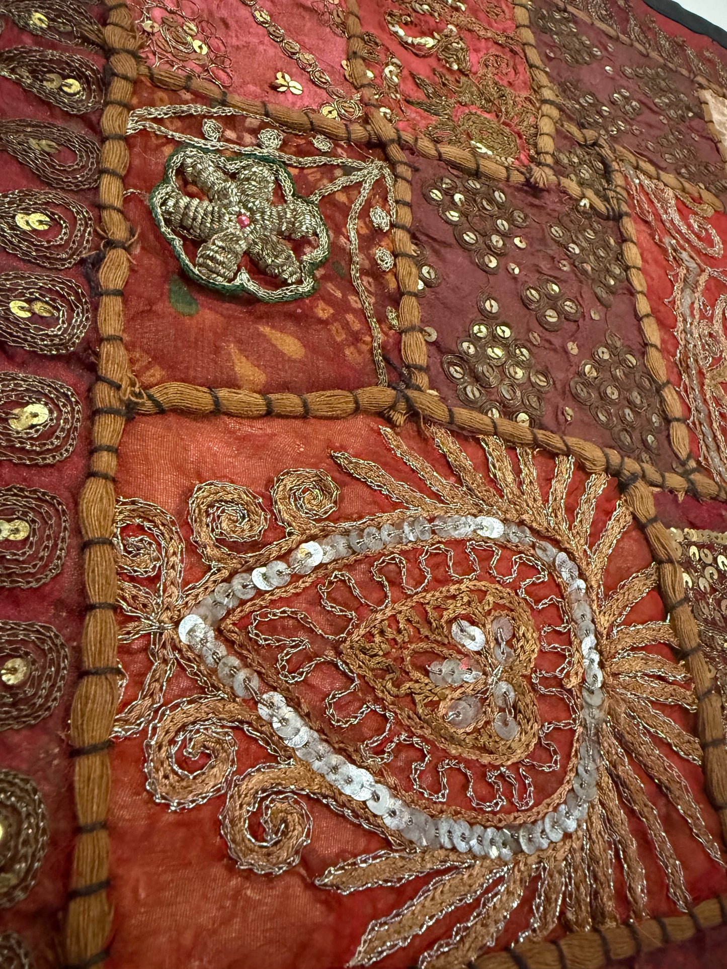 16'' INDIAN TAPESTRY CUSHION COVER ZARI BEADED PATCHWORK DECOR CUSHION COVERS (Kelly) #16