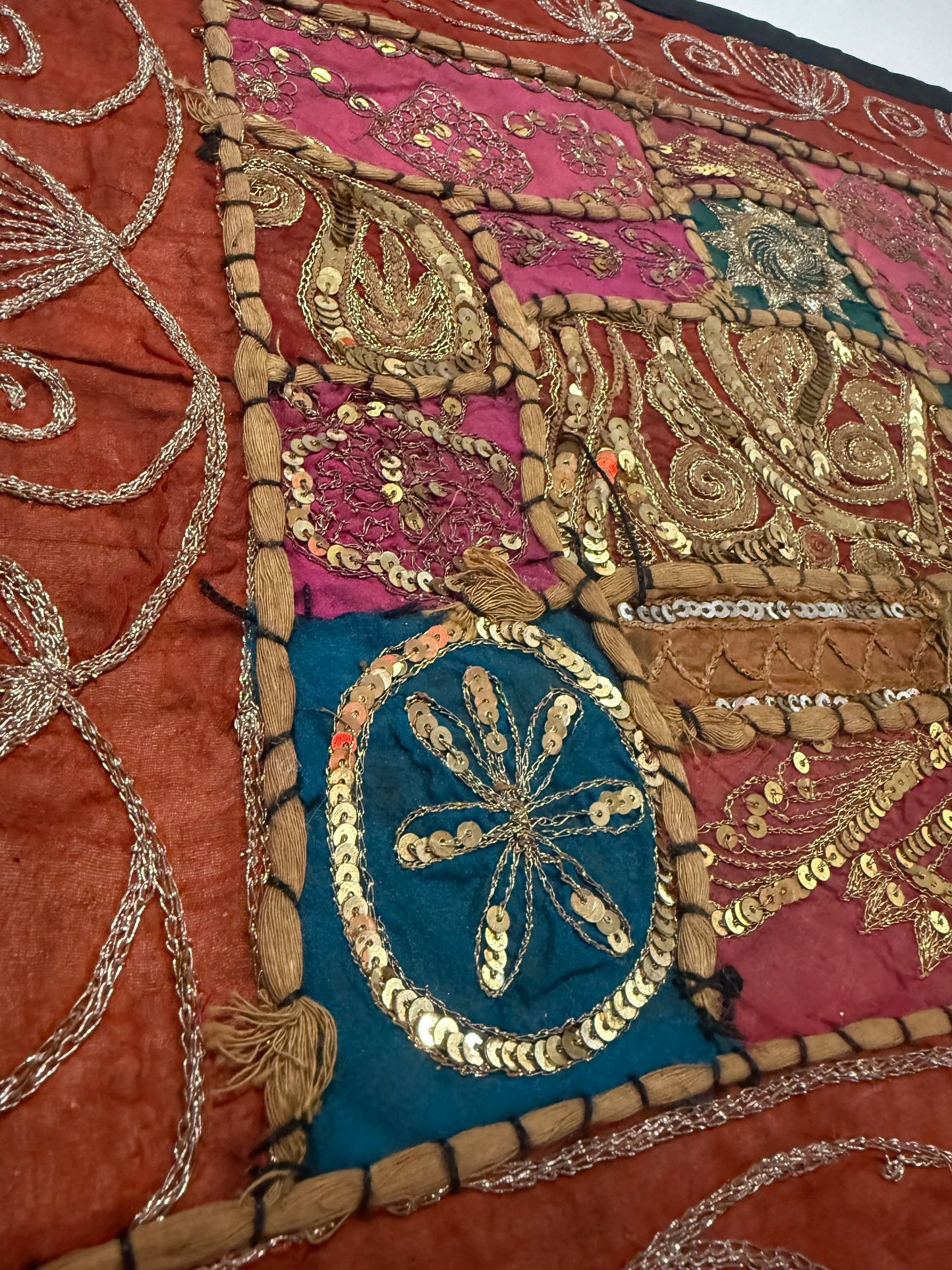 16'' INDIAN TAPESTRY CUSHION COVER ZARI BEADED PATCHWORK DECOR CUSHION COVERS (Kelly) #19