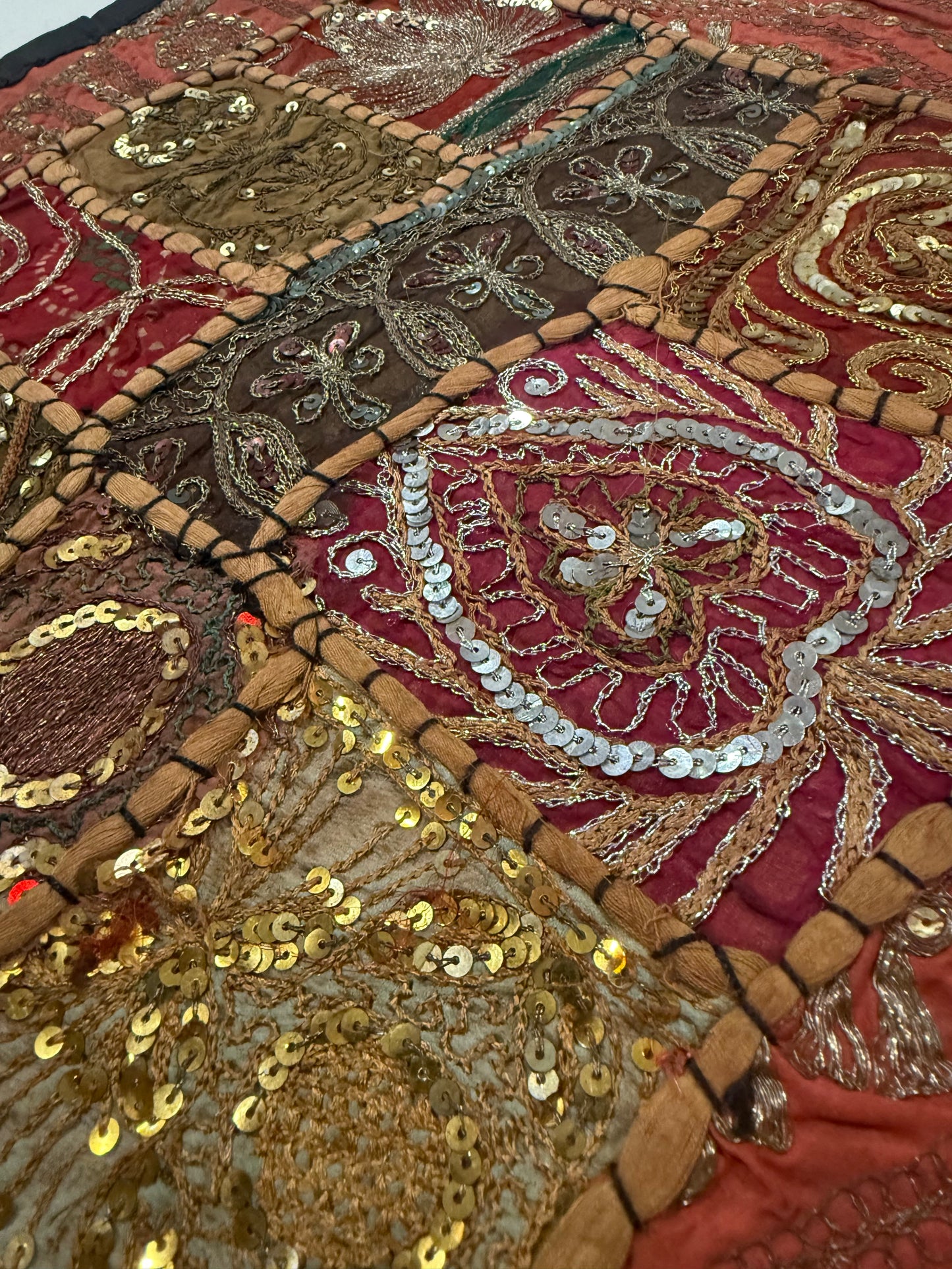 16'' INDIAN TAPESTRY CUSHION COVER ZARI BEADED PATCHWORK DECOR CUSHION COVERS (Kelly) #20