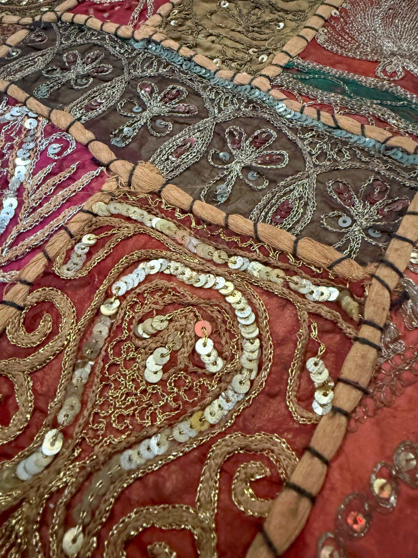 16'' INDIAN TAPESTRY CUSHION COVER ZARI BEADED PATCHWORK DECOR CUSHION COVERS (Kelly) #20