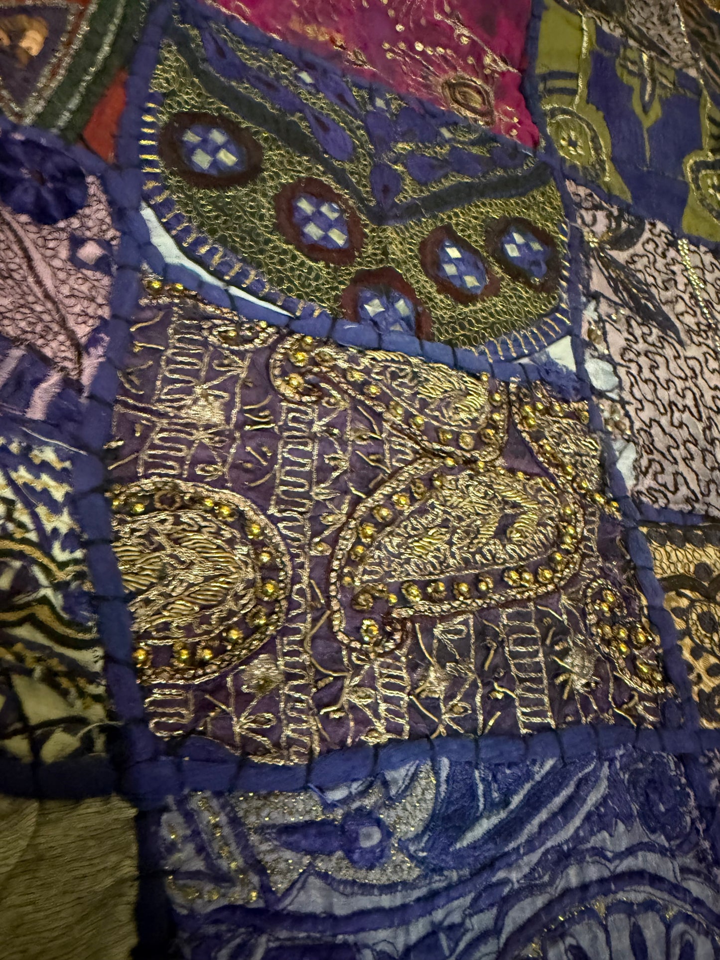 Handmade Embroidered Indian Sari Tapestry – Vintage Zari Patchwork Wall Hanging with Mirror & Sequin Work, Multicolor Boho Ethnic Textile Art Home Décor 59" x 59" Inch Large Square Decoration