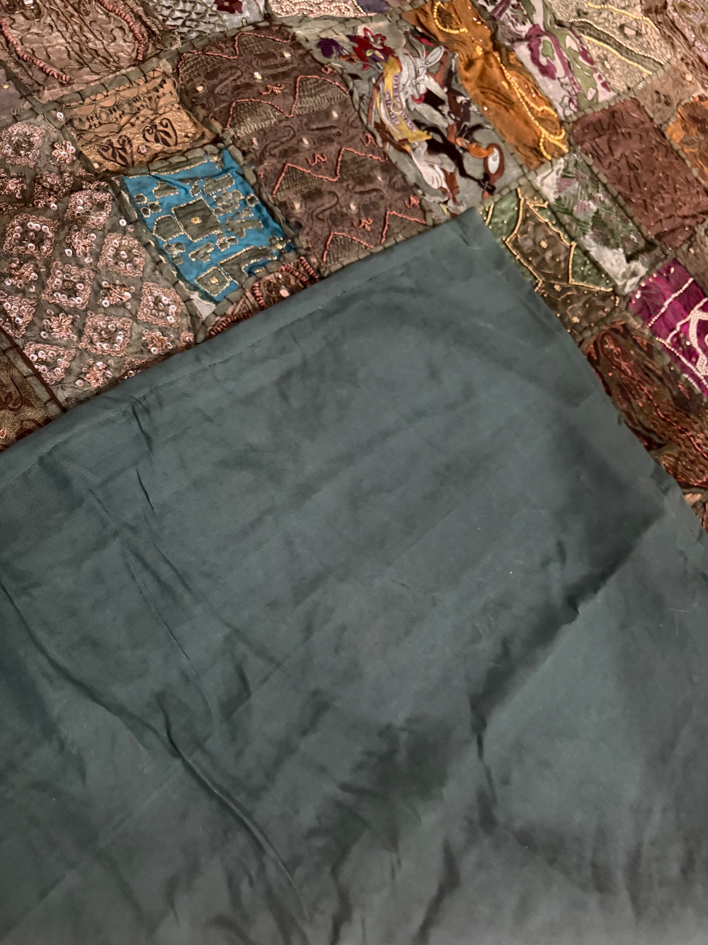 Handmade Embroidered Sari Tapestry Wall Hanging – Vintage Indian Patchwork with Zari, Mirror & Sequin Work, Large Multicolor Boho Decor Textile Art 77" x 74" Inch for Living Room or Bedroom