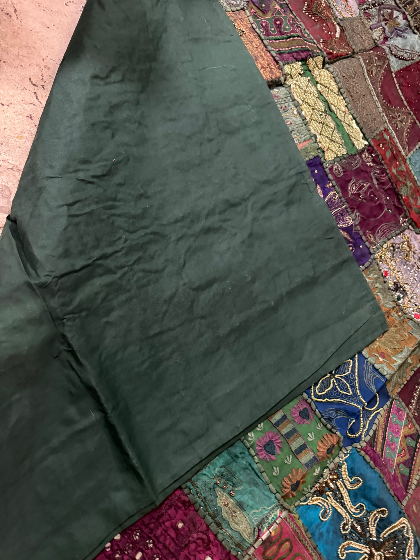 Handmade Embroidered Sari Tapestry Wall Hanging – Vintage Indian Patchwork with Zari, Mirror & Sequin Work, Large Multicolor Boho Decor Textile Art 77" x 76" Inch for Living Room or Bedroom