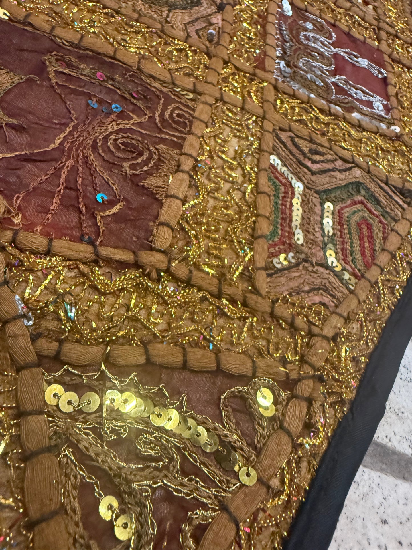 23'' Ethnic Indian Embroidery Beaded Patchwork Triangle Pillow Cushion Cover Handmade Indian Triangular Patchwork Cushion – 23x23 Inch Decorative Pillow #21