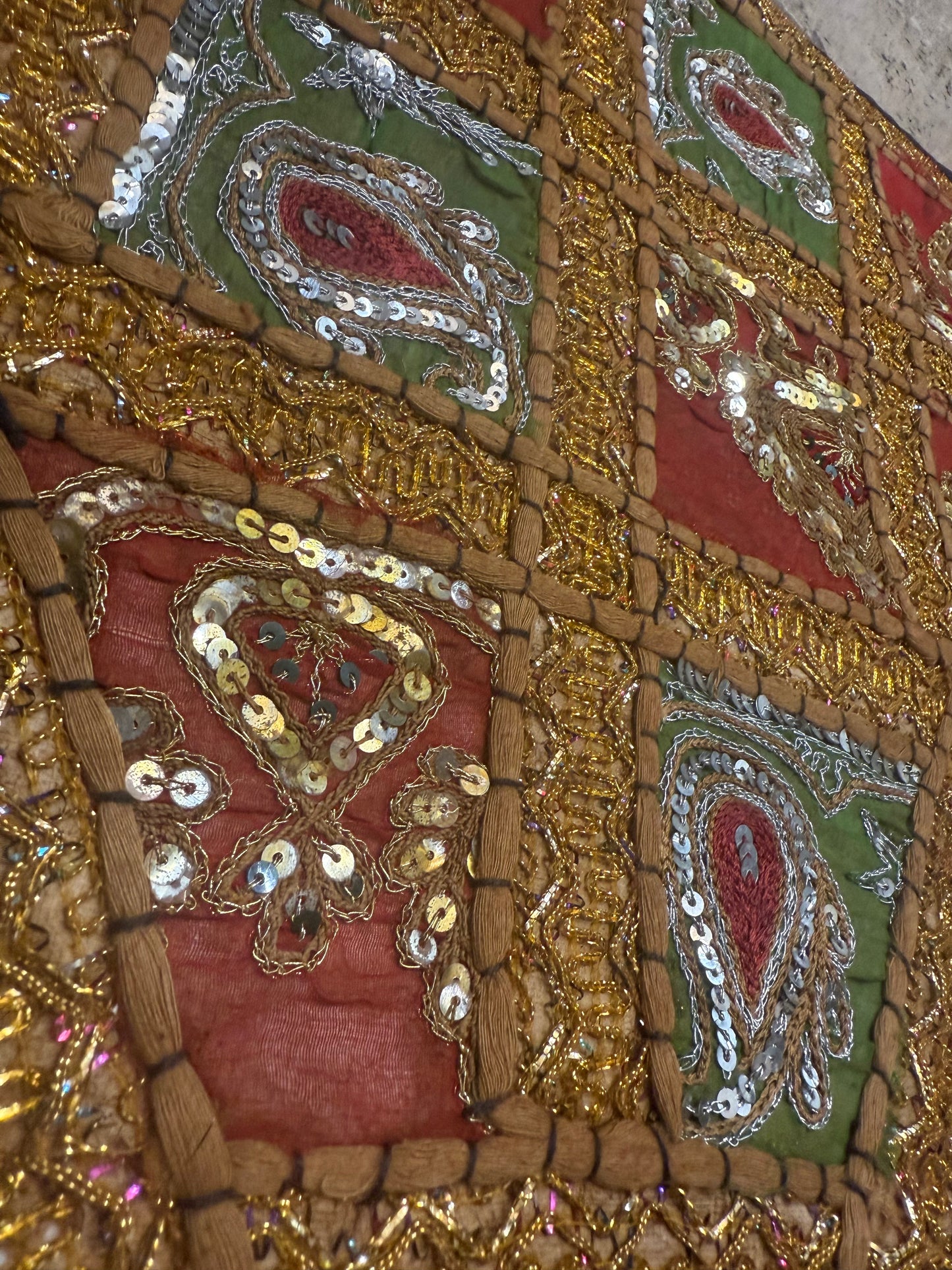 23'' Ethnic Indian Embroidery Beaded Patchwork Triangle Pillow Cushion Cover Handmade Indian Triangular Patchwork Cushion – 23x23 Inch Decorative Pillow #22