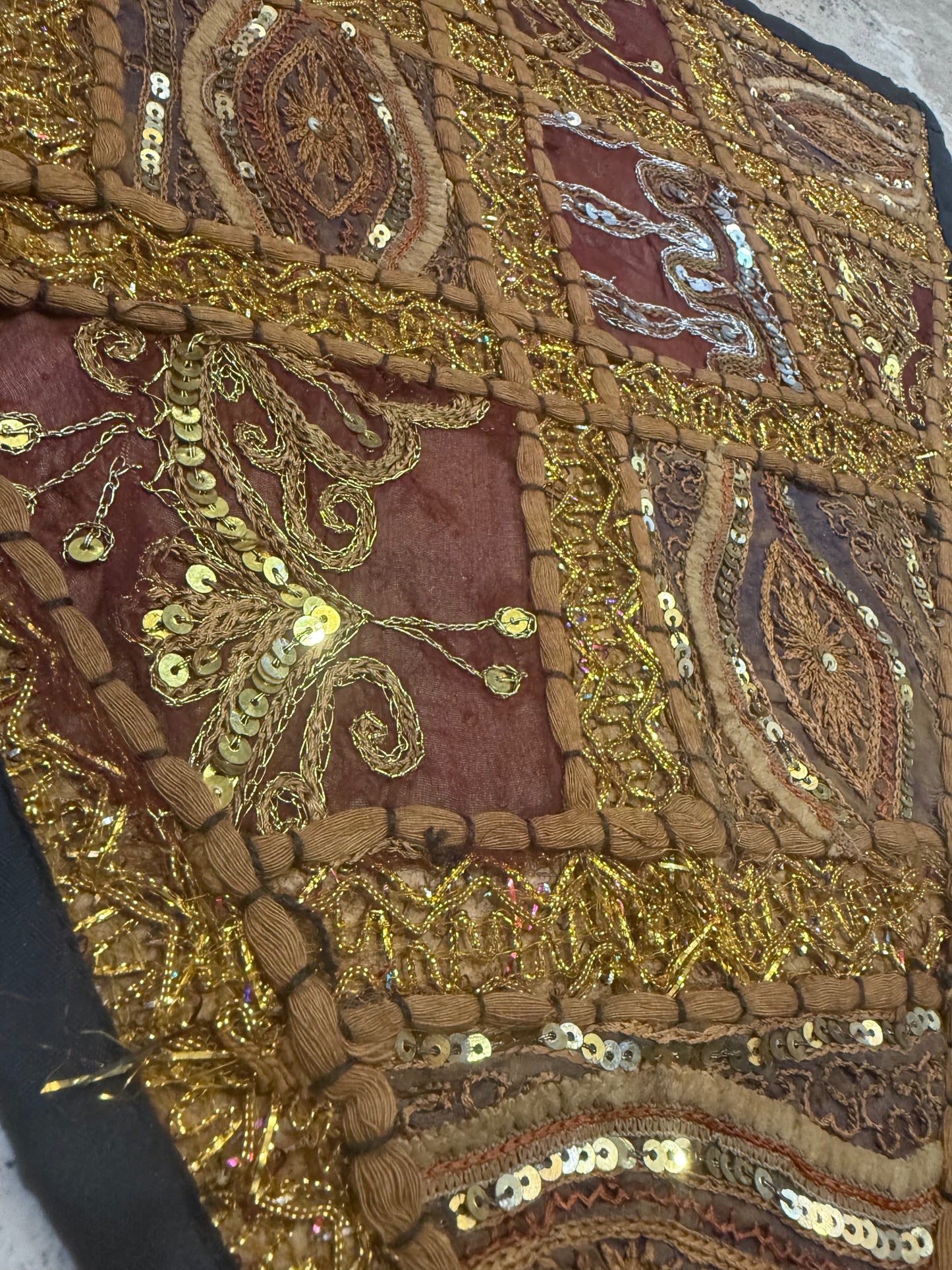 23'' Ethnic Indian Embroidery Beaded Patchwork Triangle Pillow Cushion Cover Handmade Indian Triangular Patchwork Cushion – 23x23 Inch Decorative Pillow #23