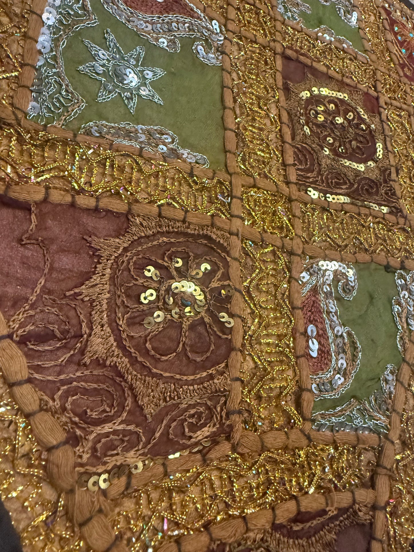 23'' Ethnic Indian Embroidery Beaded Patchwork Triangle Pillow Cushion Cover Handmade Indian Triangular Patchwork Cushion – 23x23 Inch Decorative Pillow #24