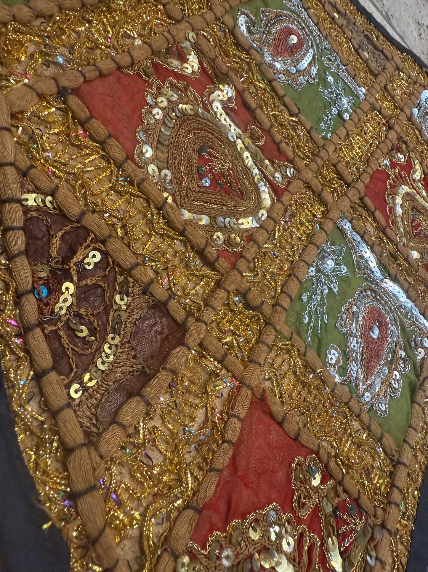 23'' Ethnic Indian Embroidery Beaded Patchwork Triangle Pillow Cushion Cover Handmade Indian Triangular Patchwork Cushion – 23x23 Inch Decorative Pillow #26