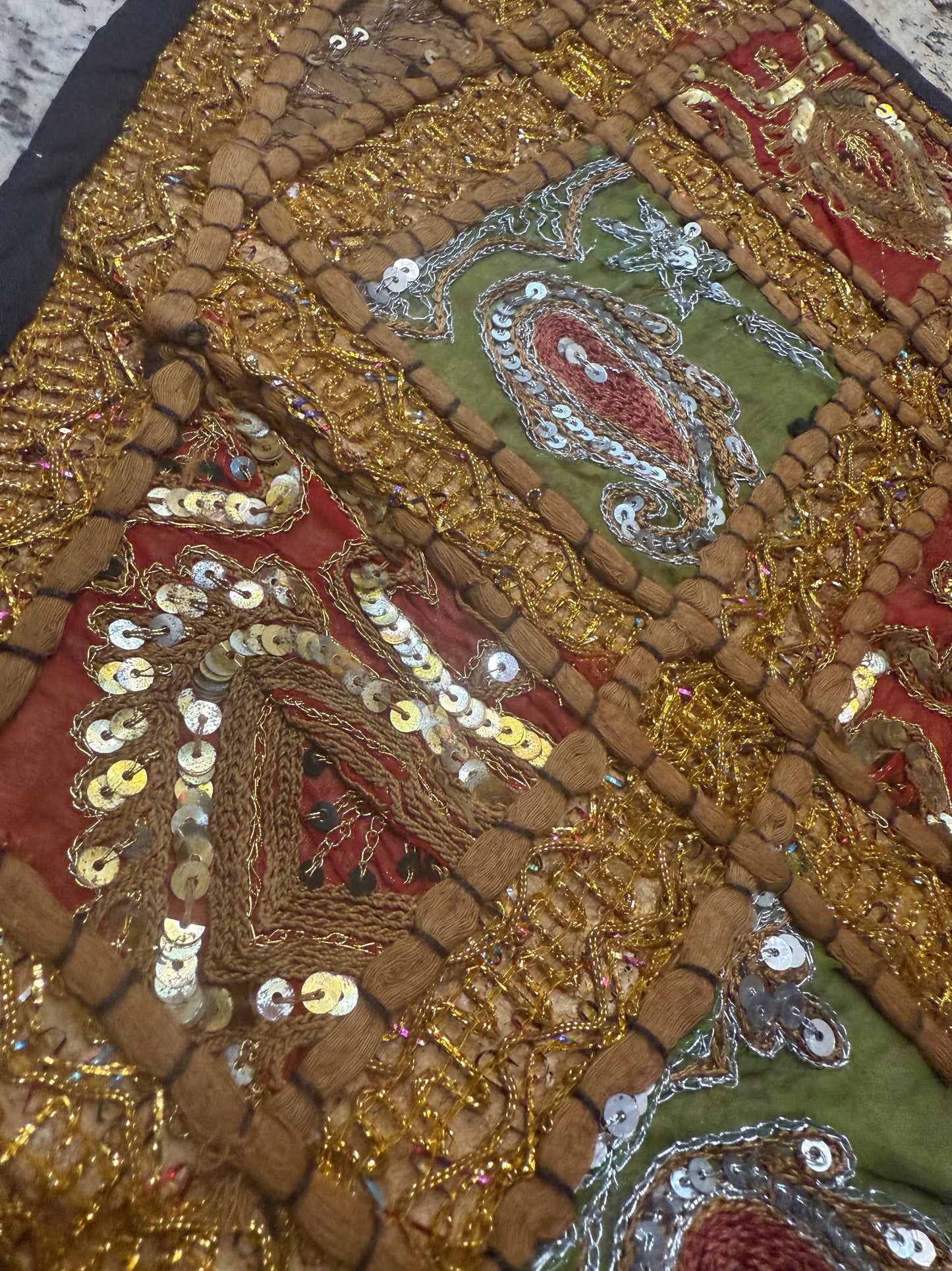 23'' Ethnic Indian Embroidery Beaded Patchwork Triangle Pillow Cushion Cover Handmade Indian Triangular Patchwork Cushion – 23x23 Inch Decorative Pillow #26