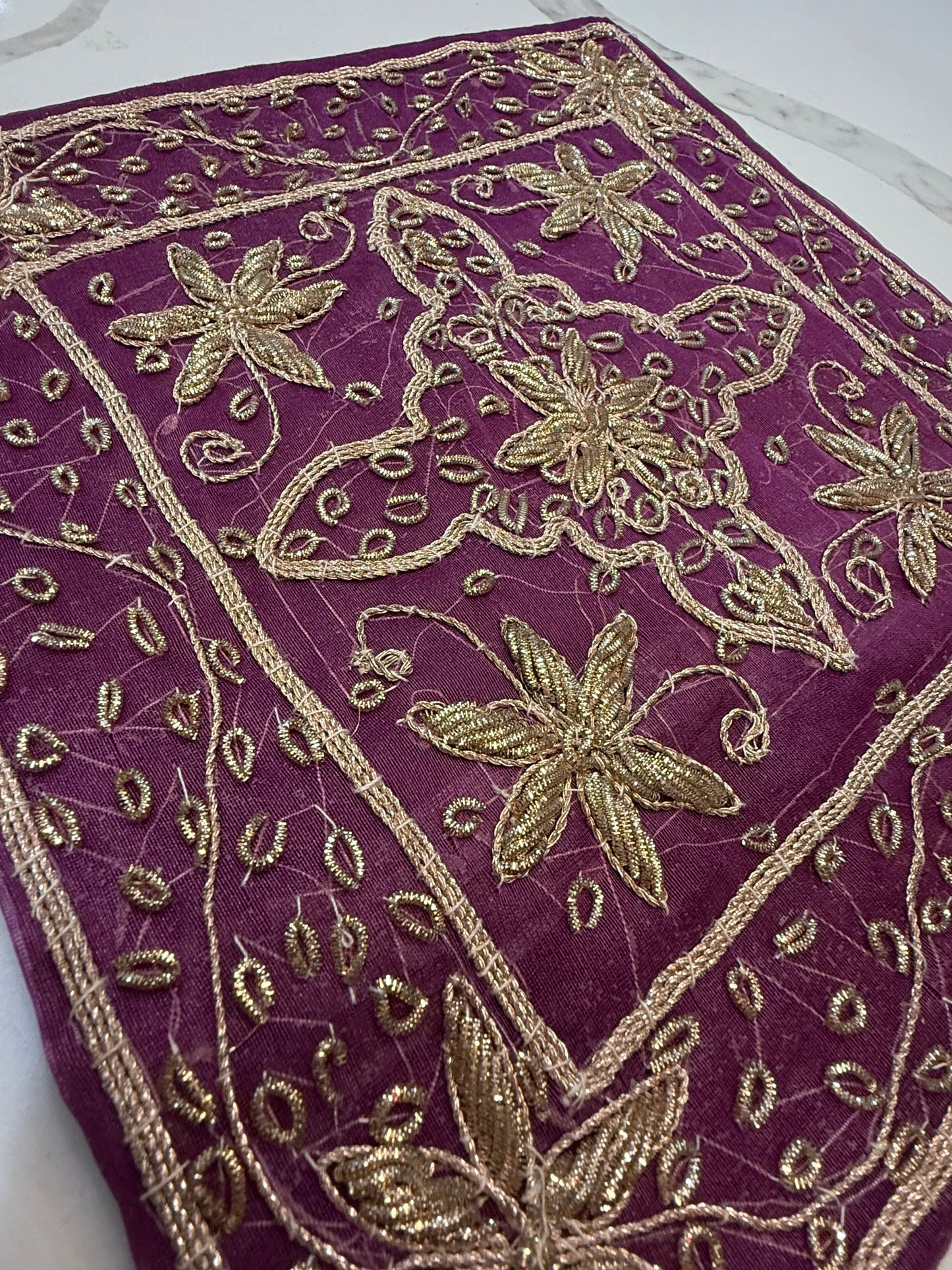 10"x10" Inch Purple Handmade Embroidered Organza Pillow Cover: Ethnic Floral Cushion Case