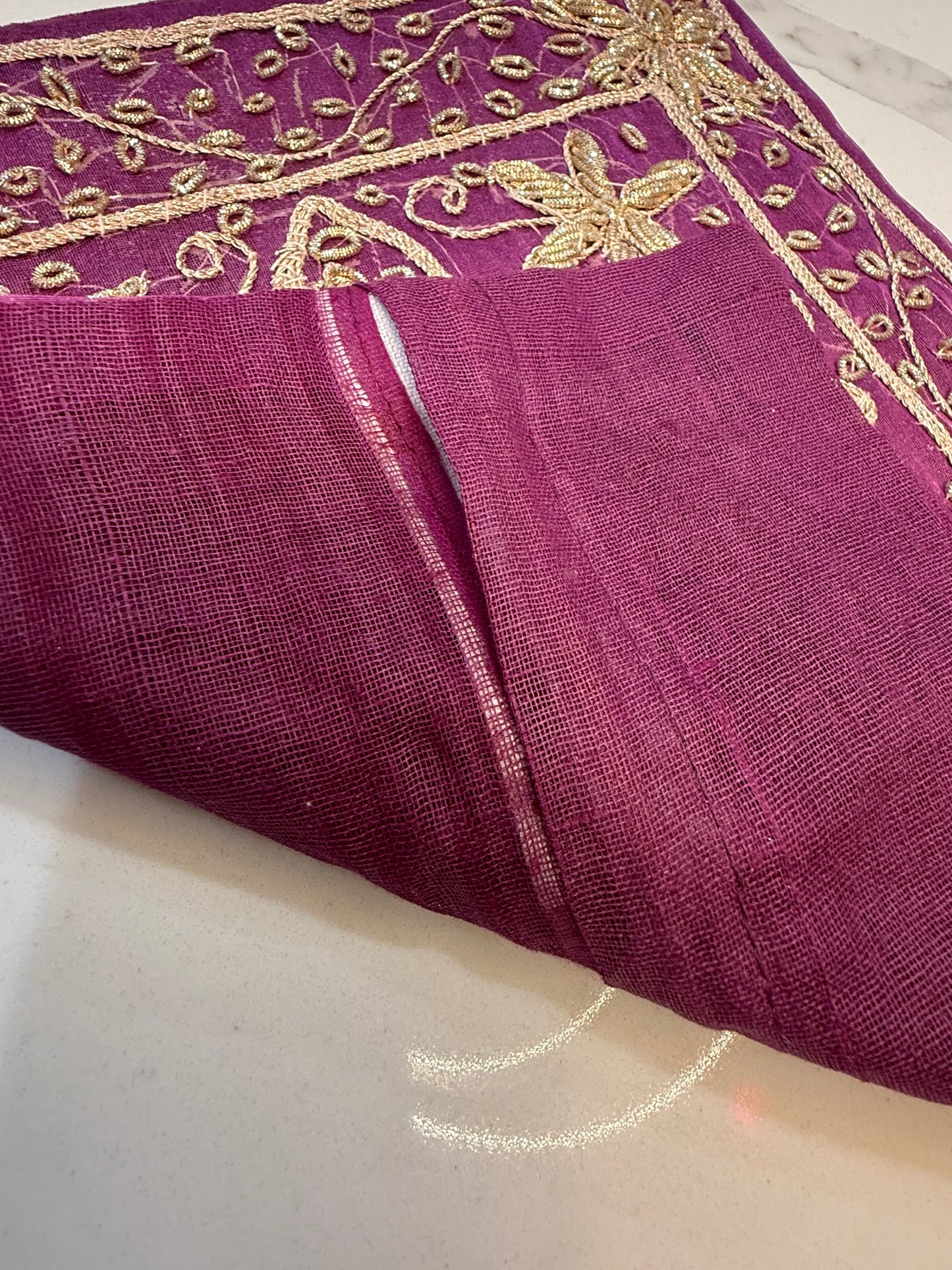 10"x10" Inch Purple Handmade Embroidered Organza Pillow Cover: Ethnic Floral Cushion Case