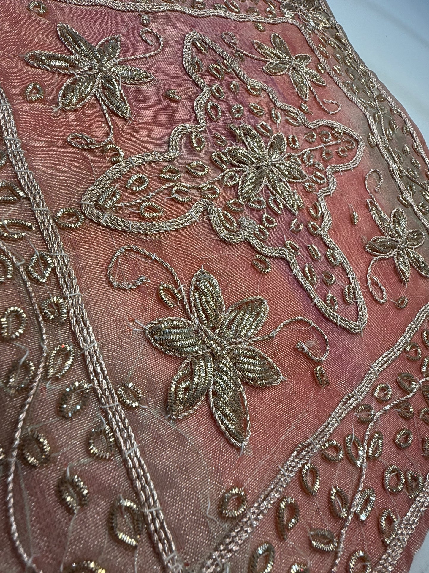 10"x10" Inch Rainbow-Multicolor / Peach Handmade Embroidered Organza Pillow Cover: Ethnic Floral Cushion Case