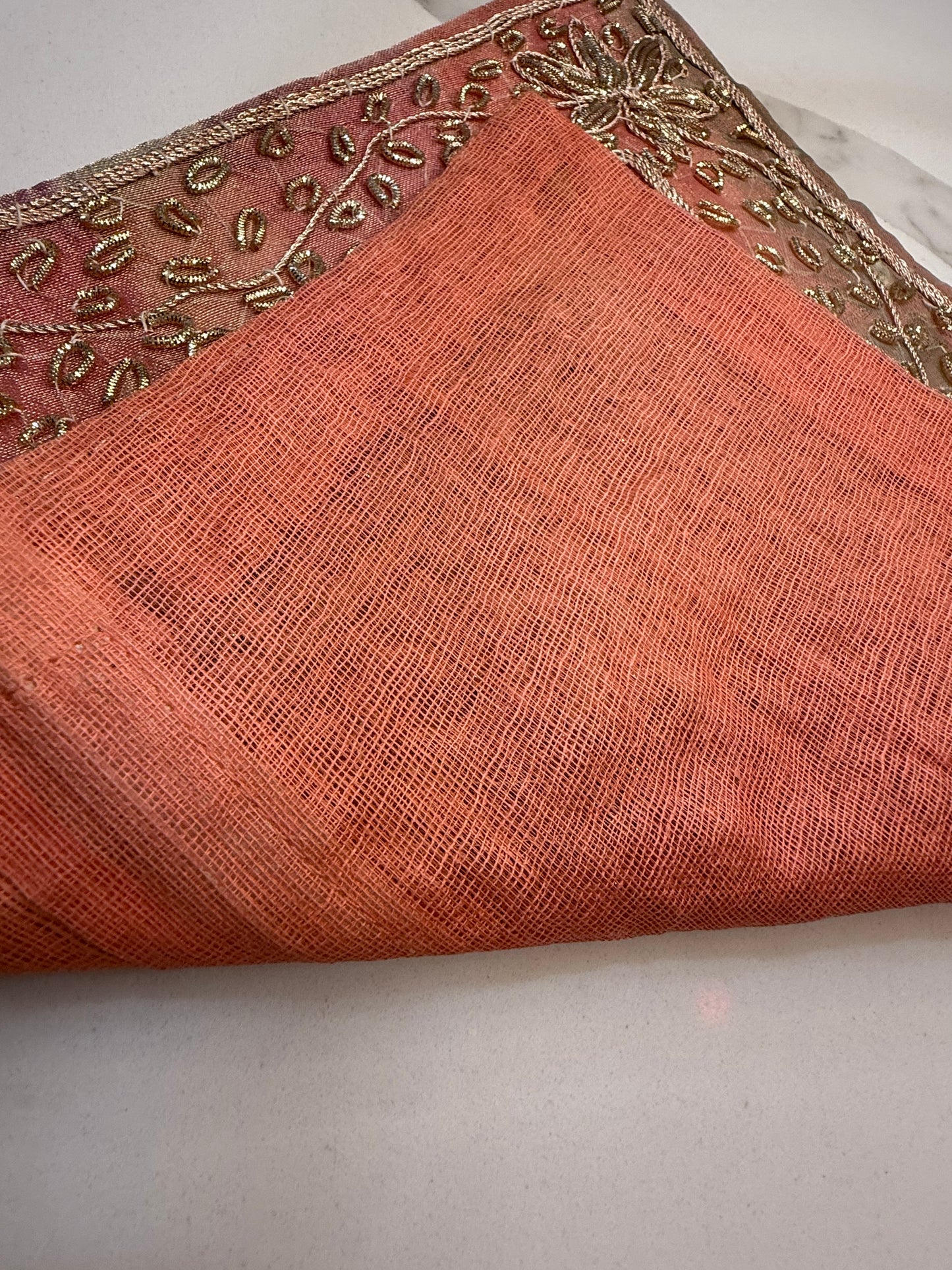 10"x10" Inch Rainbow-Multicolor / Peach Handmade Embroidered Organza Pillow Cover: Ethnic Floral Cushion Case