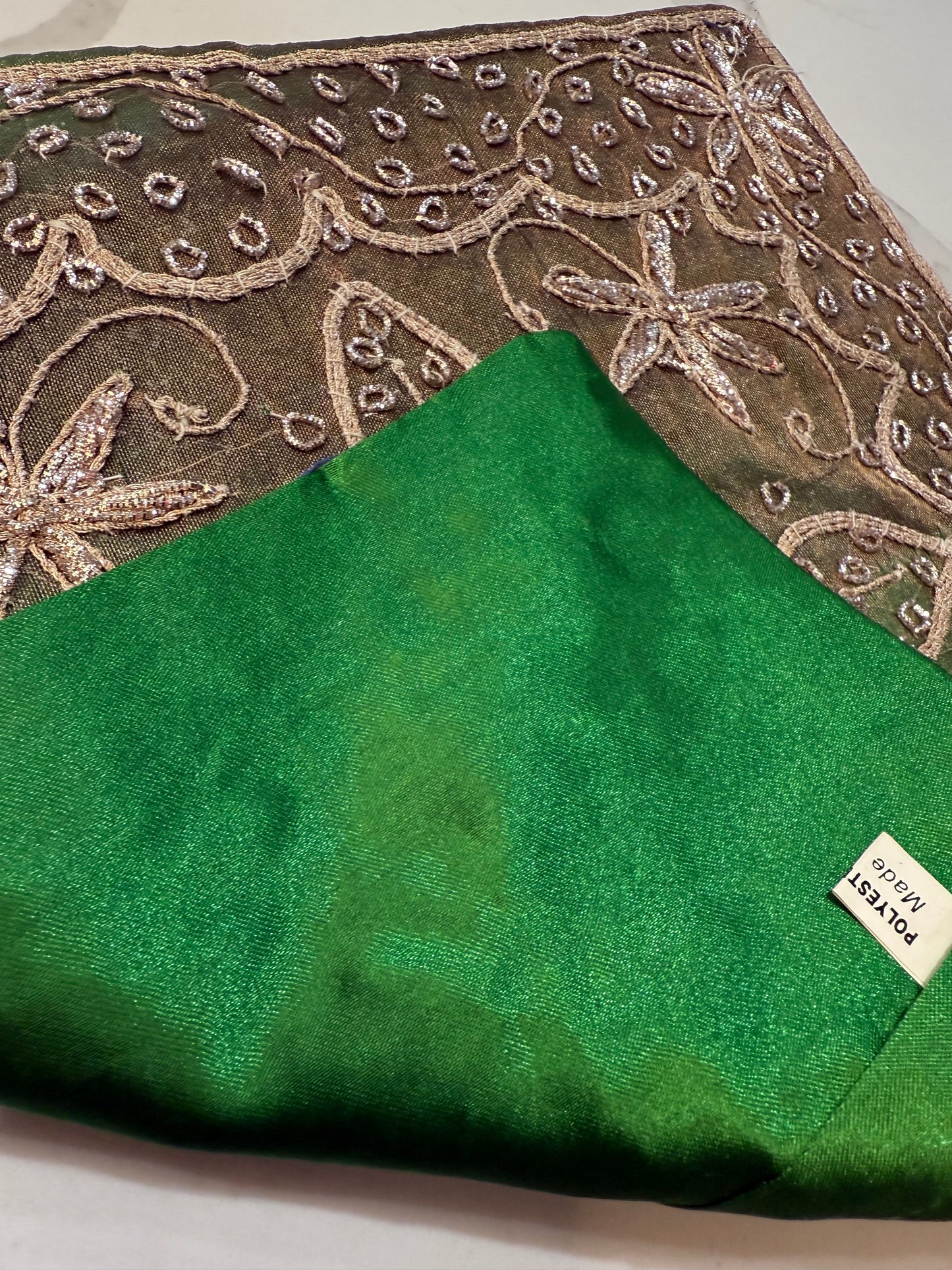 12" Inch  Square Organza Embroidered Pillow Cover: Handmade Zardozi, Ethnic Floral Design