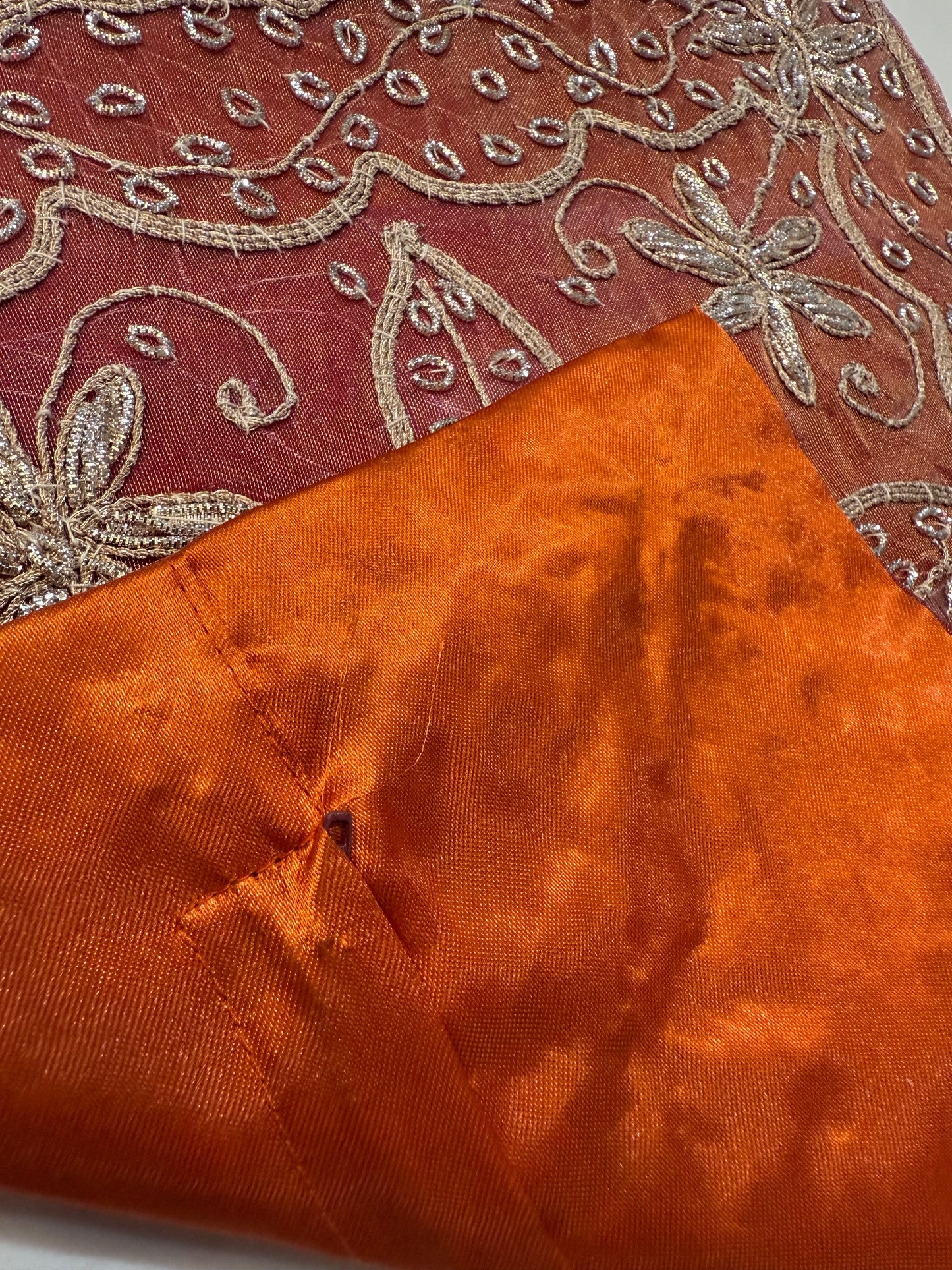 12" Inch  Square Organza Embroidered Pillow Cover: Handmade Zardozi, Ethnic Floral Design