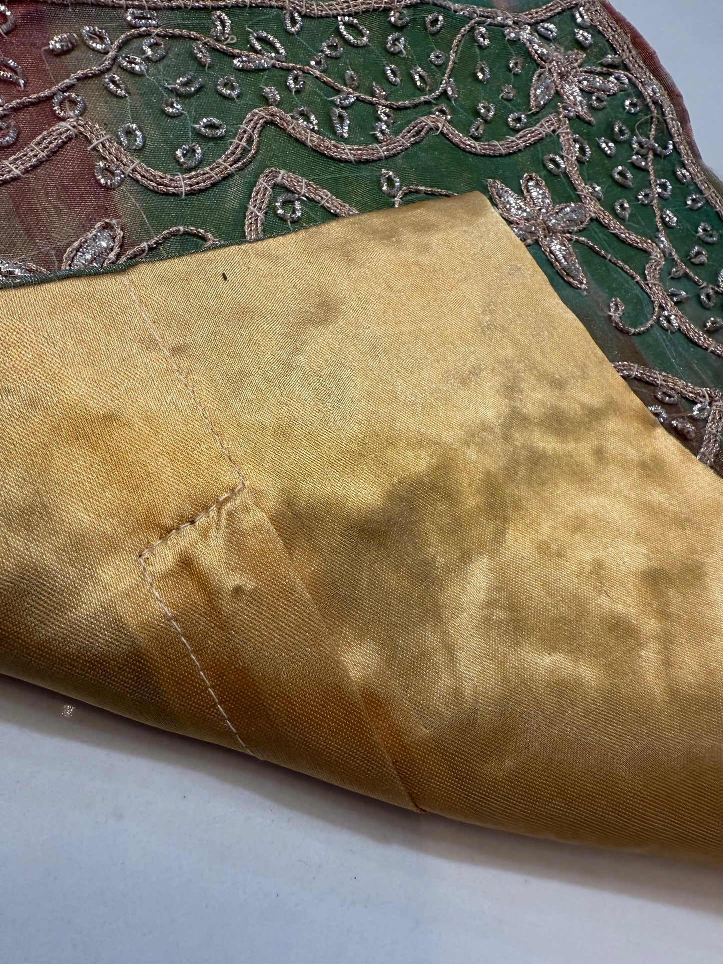 12" Inch  Square Organza Embroidered Pillow Cover: Handmade Zardozi, Ethnic Floral Design