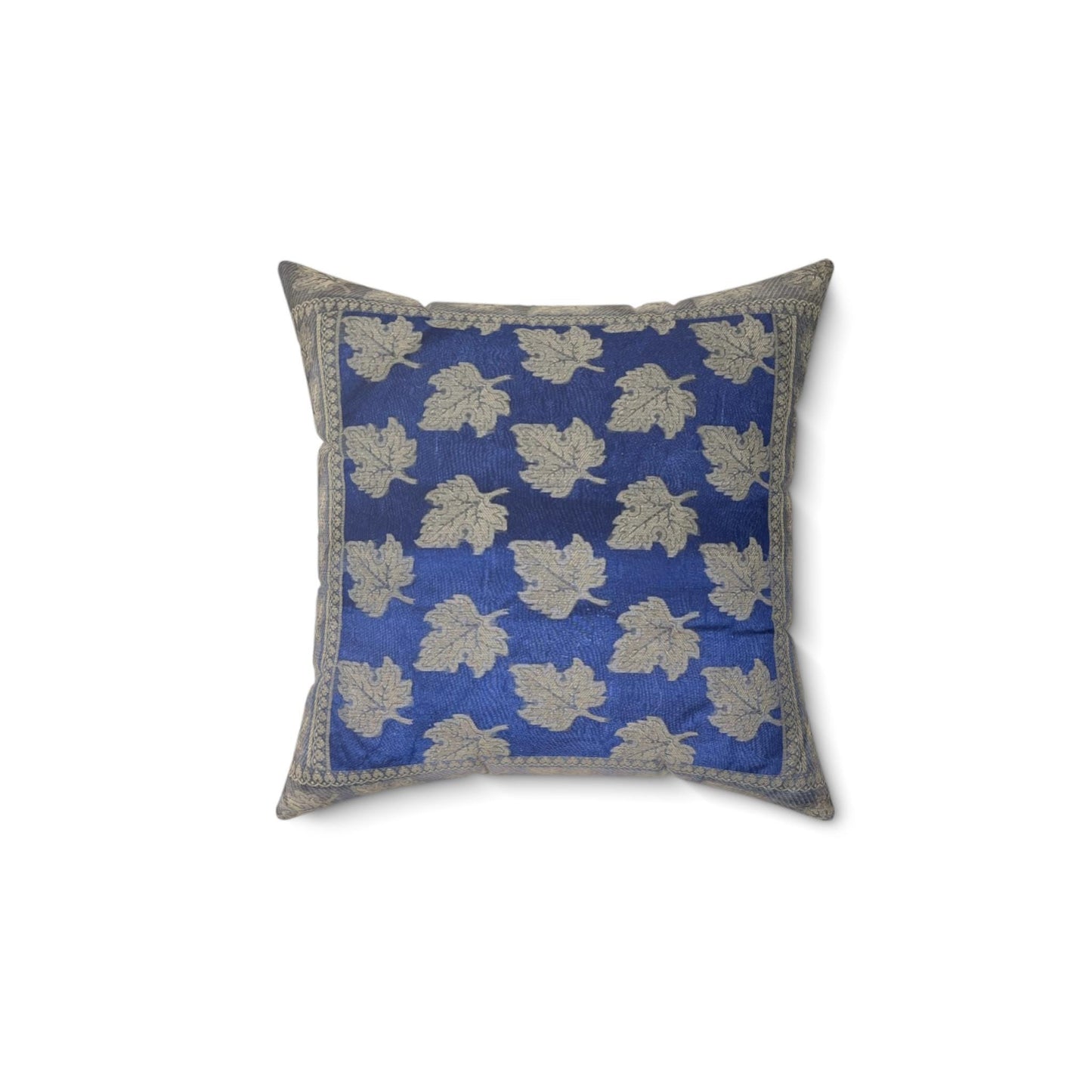 Blue Leaf Design Throw Pillows Indian Silk Set of 2 18x18 Silk Leaf Design Pillowcases