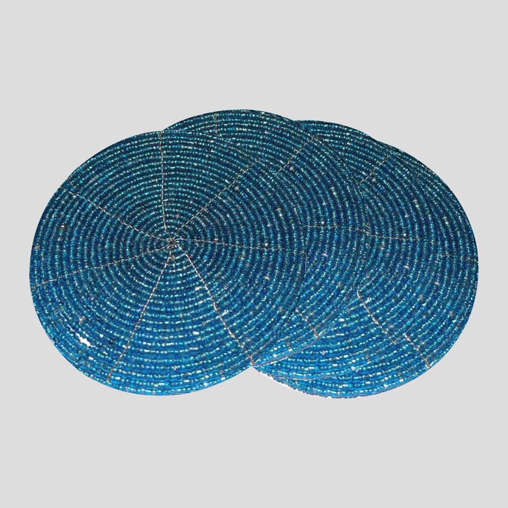 Handmade Beaded Coasters: Red, Turquoise, Black - Set of 6