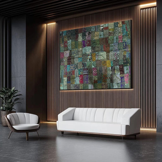 Handmade Embroidered Sari Tapestry Wall Hanging – Vintage Indian Patchwork with Zari, Mirror & Sequin Work, Large Multicolor Boho Decor Textile Art 77" x 74" Inch for Living Room or Bedroom