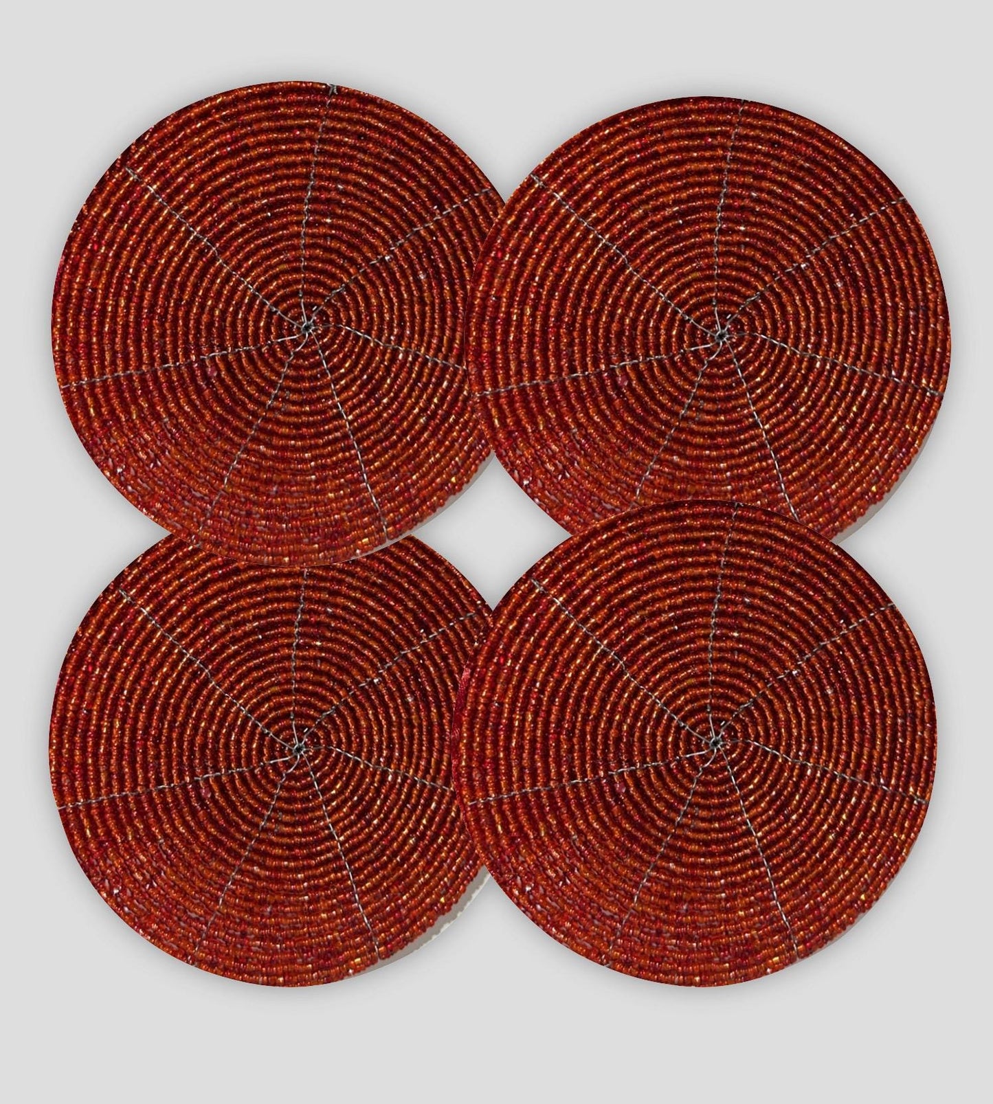 Handmade Beaded Coasters: Red, Turquoise, Black - Set of 6