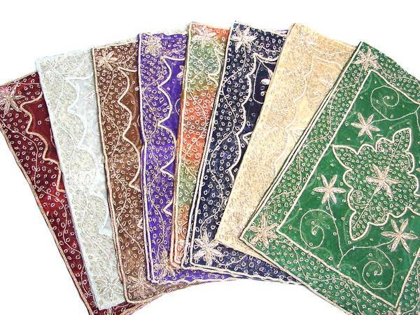Set of 2 Beaded Floral Placemat Set: Sheer Sari Table Chargers, Indian Zardozi Mats