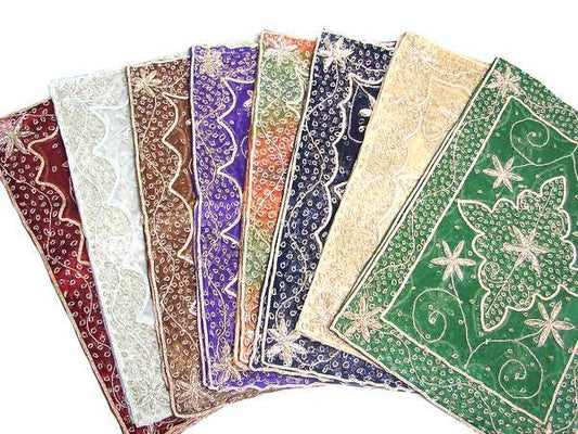 Set of 2 Beaded Floral Placemat Set: Sheer Sari Table Chargers, Indian Zardozi Mats