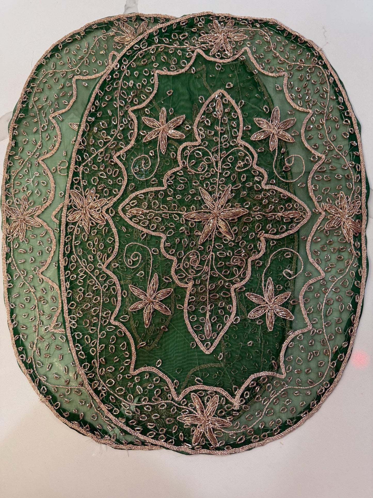 Set of 2 Beaded Floral Placemat Set: Sheer Sari Table Chargers, Indian Zardozi Mats