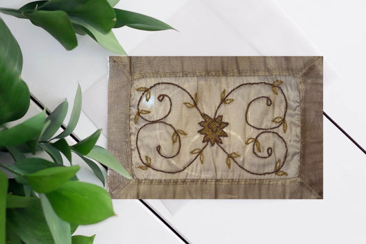 Beaded Floral Placemat: 12" x 18" Sheer Zardozi Sari Table Mat 1 Pc