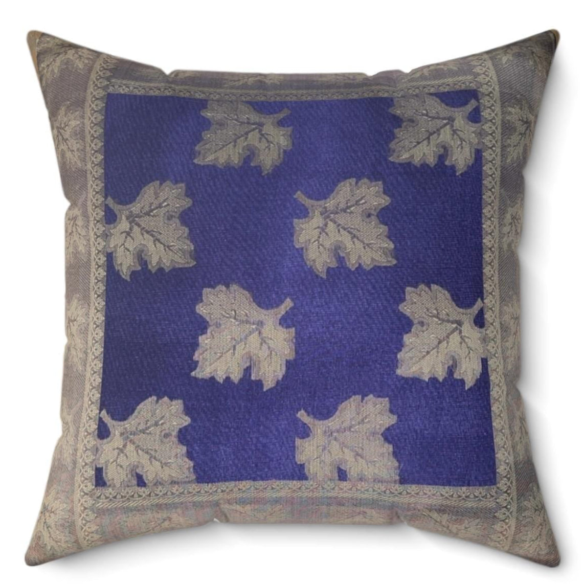 Blue Leaf Design Throw Pillows Indian Silk Set of 2 18x18 Silk Leaf Design Pillowcases