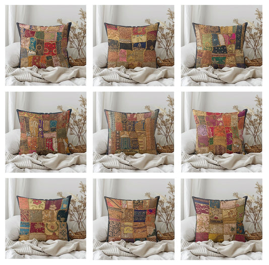 16" Square Embroidered  Vintage Tapestry Pillow Cover: Beaded Zari Embroidery, 16" Square (Stacy)