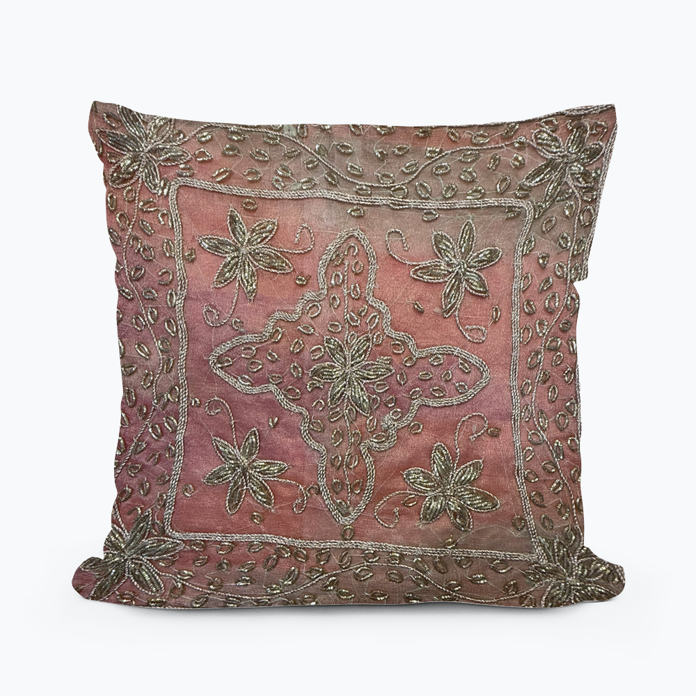 10"x10" Inch Rainbow-Multicolor / Peach Handmade Embroidered Organza Pillow Cover: Ethnic Floral Cushion Case