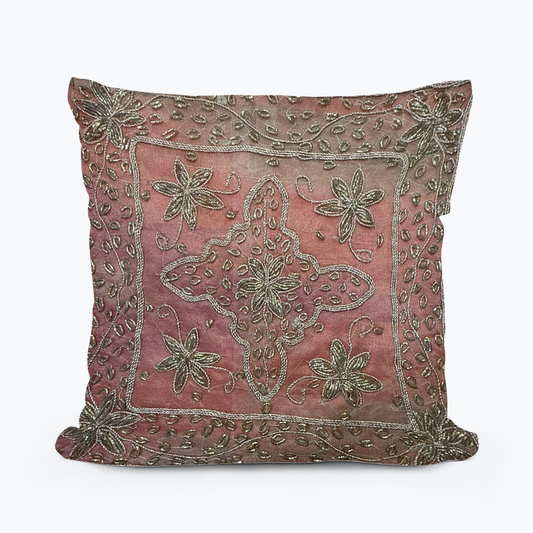 10"x10" Inch Rainbow-Multicolor / Peach Handmade Embroidered Organza Pillow Cover: Ethnic Floral Cushion Case