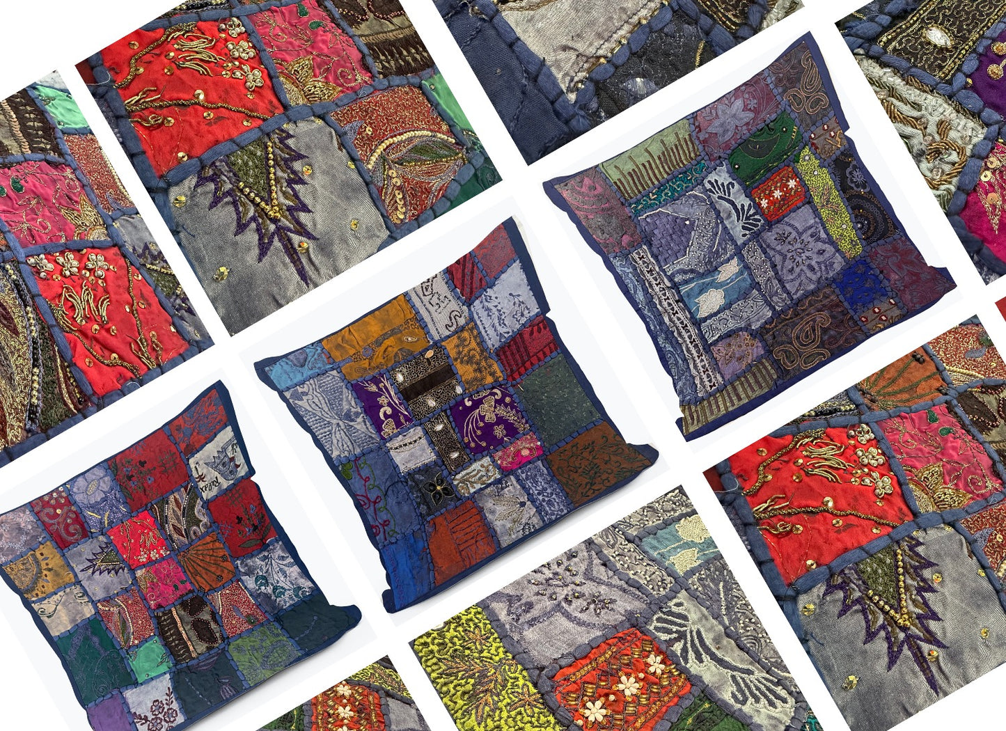 Blue Handmade Embroidered Indian Pillow Cover 16x16 – Decorative Cushion Case with Zari & Sequin Work, Bohemian Throw Pillow Cover for Sofa, Bed, Living Room, Luxury Handmade Home Décor