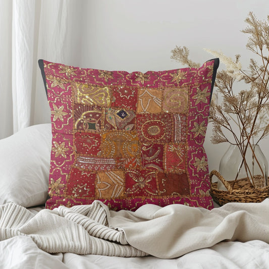 24'' x 24" Inch Large Ethnic Indian Embroidery Beaded Patchwork Work Throw Pillow Cushion Cover #4