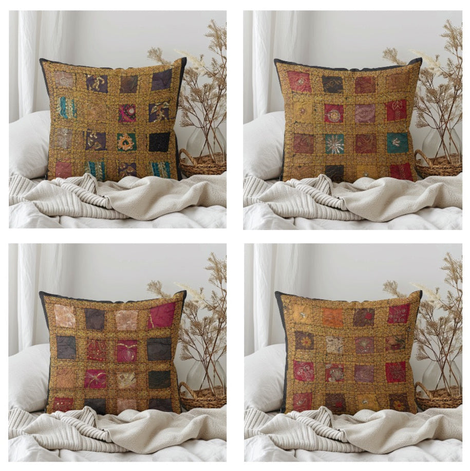 Handmade Indian Patchwork Cushion Cover – 16x16 Inch Boho Tapestry Pillow Vintage Embroidered Tapestry Pillow Cover – 16x16” Bohemian Decor (Jenny)