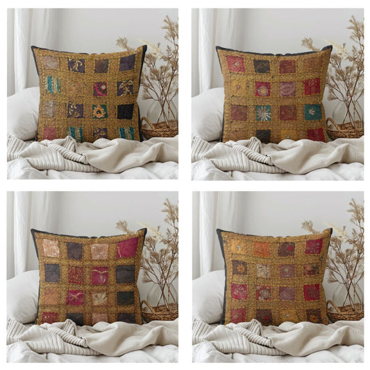 Handmade Indian Patchwork Cushion Cover – 16x16 Inch Boho Tapestry Pillow Vintage Embroidered Tapestry Pillow Cover – 16x16” Bohemian Decor (Jenny)