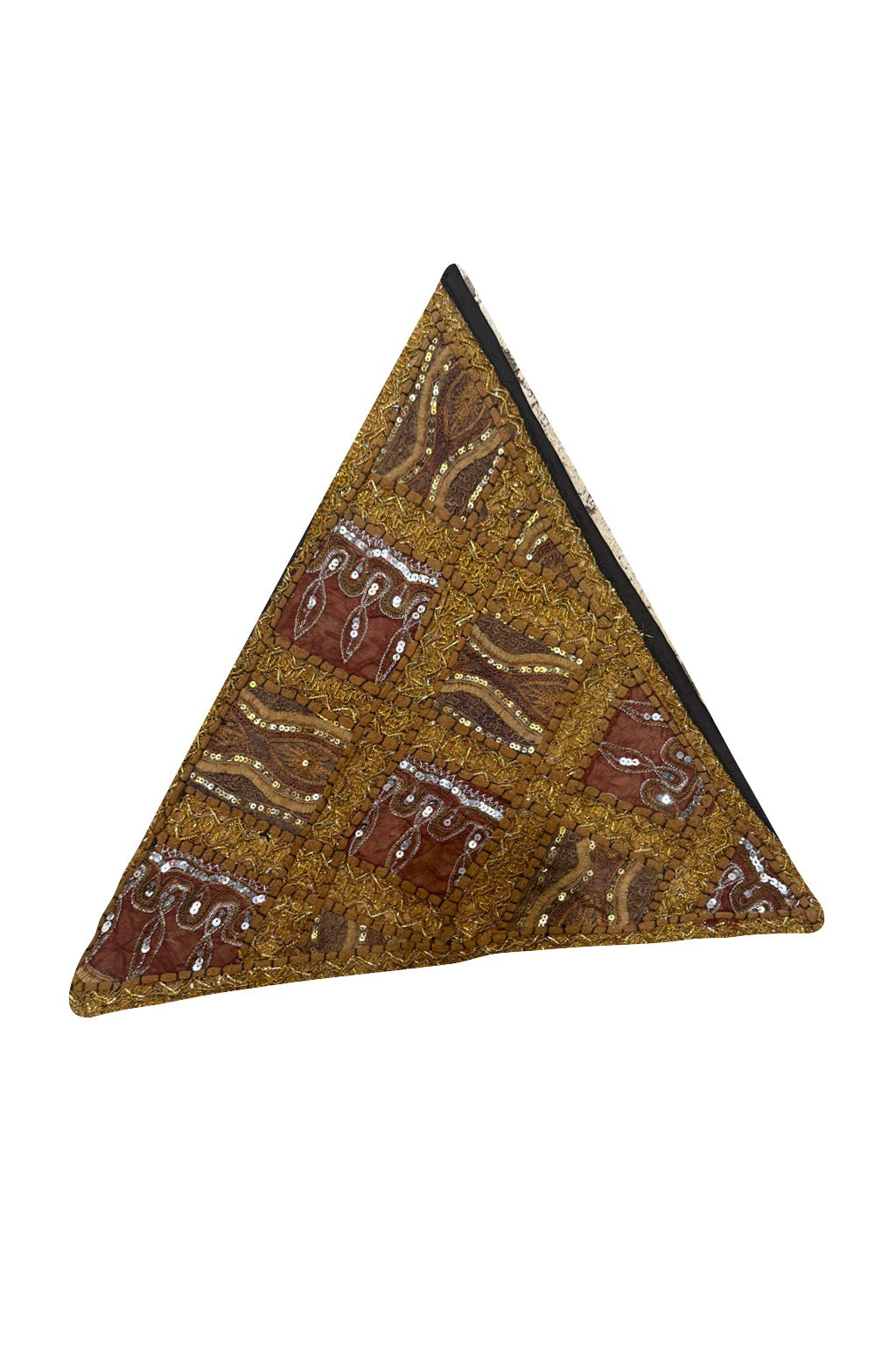 23'' Ethnic Indian Embroidery Beaded Patchwork Triangle Pillow Cushion Cover Handmade Indian Triangular Patchwork Cushion – 23x23 Inch Decorative Pillow