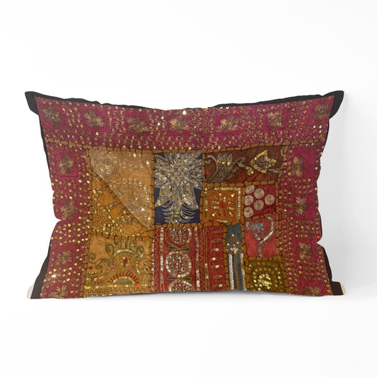 20" x 16" Tapestry Patchwork Pillow Cases Indian Handmade Beaded Cushion Cover Decor Artisan Indian Beaded Patchwork Pillow Cover Colorful Indian Tapestry Patchwork Cushion Cover #3