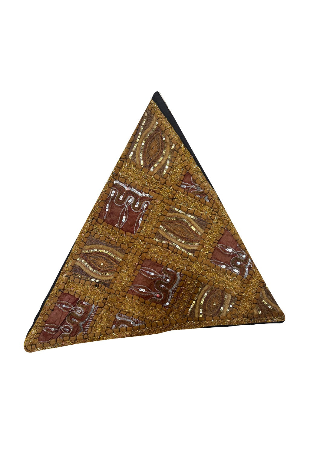 23'' Ethnic Indian Embroidery Beaded Patchwork Triangle Pillow Cushion Cover Handmade Indian Triangular Patchwork Cushion – 23x23 Inch Decorative Pillow