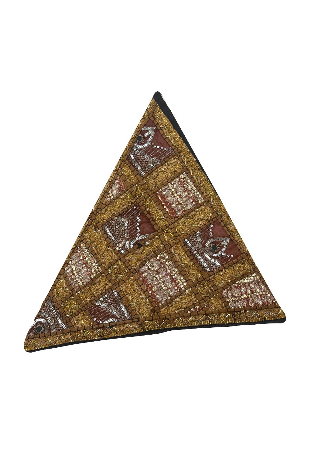 20'' Ethnic Indian Embroidery Beaded Patchwork Triangle Pillow Cushion Cover Handmade Indian Triangular Patchwork Cushion – 20x20 Inch Decorative Pillow
