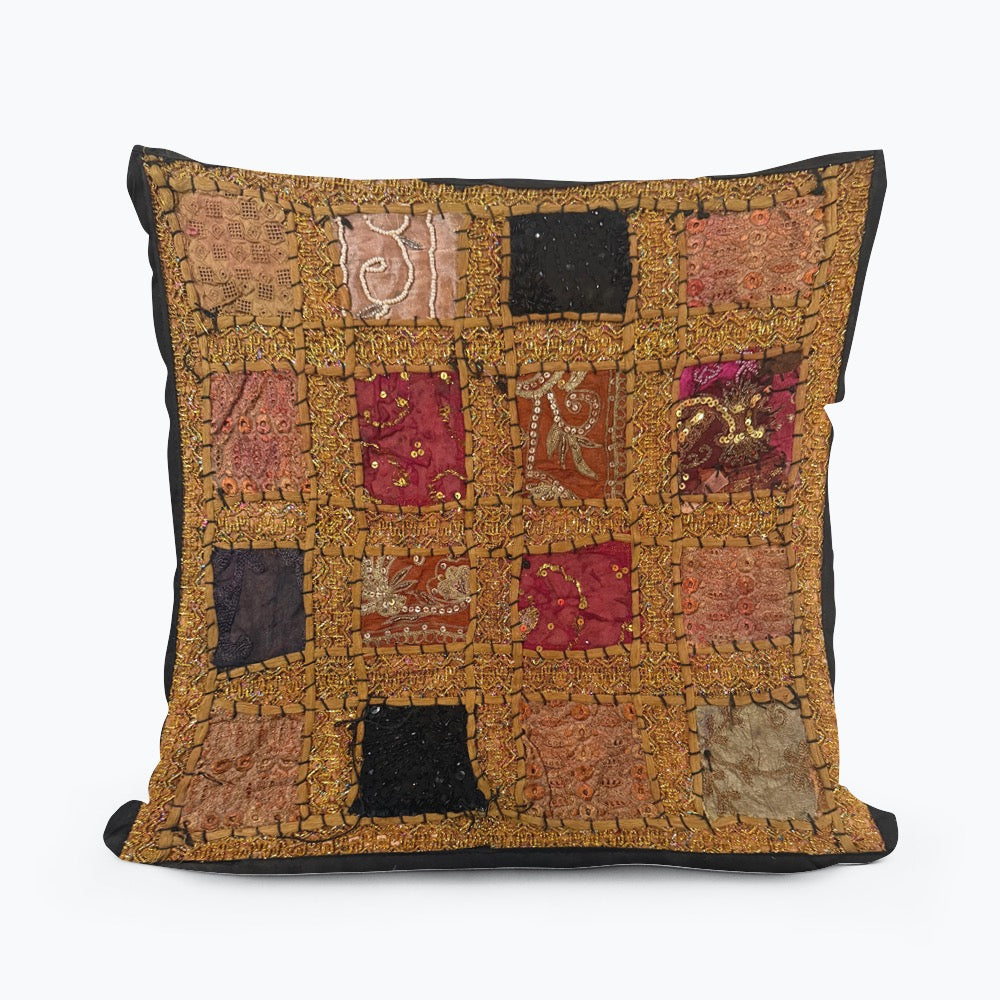 Handmade Indian Patchwork Cushion Cover – 16x16 Inch Boho Tapestry Pillow Vintage Embroidered Tapestry Pillow Cover – 16x16” Bohemian Decor (Jenny)