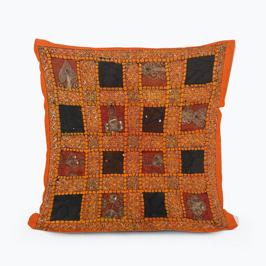 16" Orange Tapestry Patchwork Pillow Cases Indian Handmade Beaded Cushion Cover Decor Black Beaded Tapestry Pillow Cover: Vintage Indian Embroidered Cushion #33)