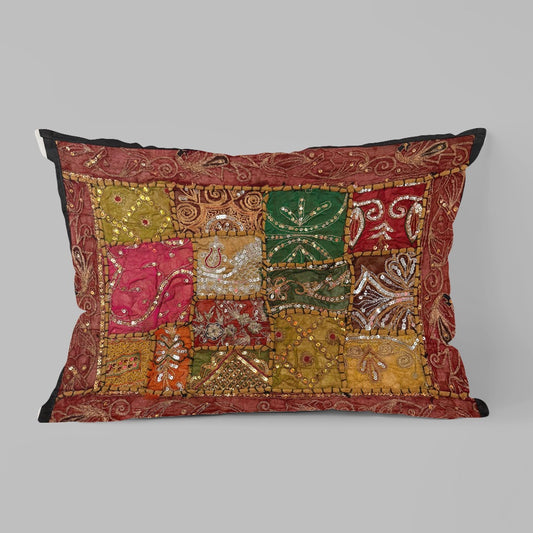 20" x 14" Tapestry Patchwork Pillow Cases Indian Handmade Beaded Cushion Cover Decor Artisan Indian Beaded Patchwork Pillow Cover Colorful Indian Tapestry Patchwork Cushion Cover #2