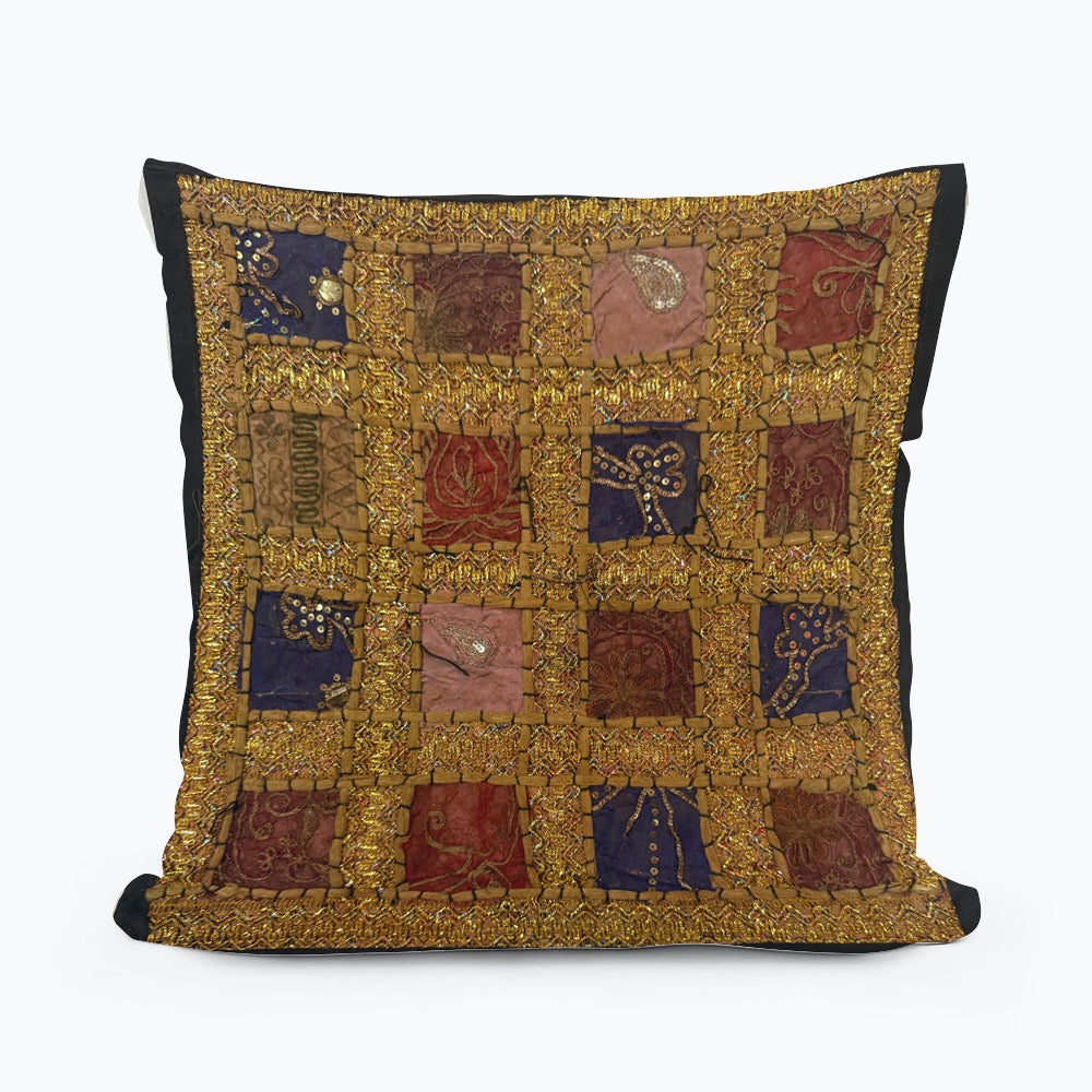 Handmade Indian Patchwork Cushion Cover – 16x16 Inch Boho Tapestry Pillow Vintage Embroidered Tapestry Pillow Cover – 16x16” Bohemian Decor (Jenny)