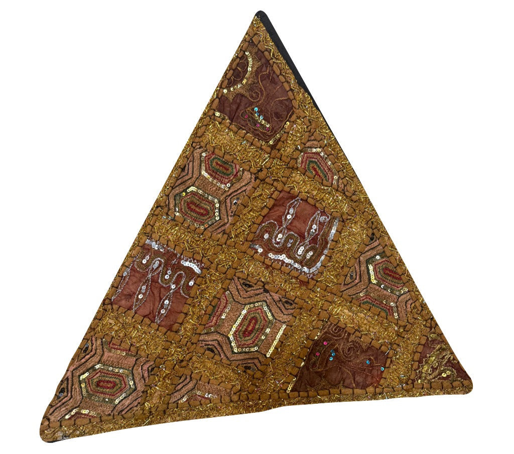 23'' Ethnic Indian Embroidery Beaded Patchwork Triangle Pillow Cushion Cover Handmade Indian Triangular Patchwork Cushion – 23x23 Inch Decorative Pillow #21