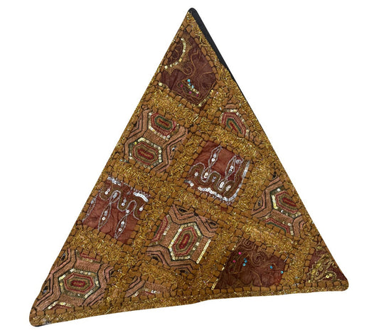 23'' Ethnic Indian Embroidery Beaded Patchwork Triangle Pillow Cushion Cover Handmade Indian Triangular Patchwork Cushion – 23x23 Inch Decorative Pillow #21