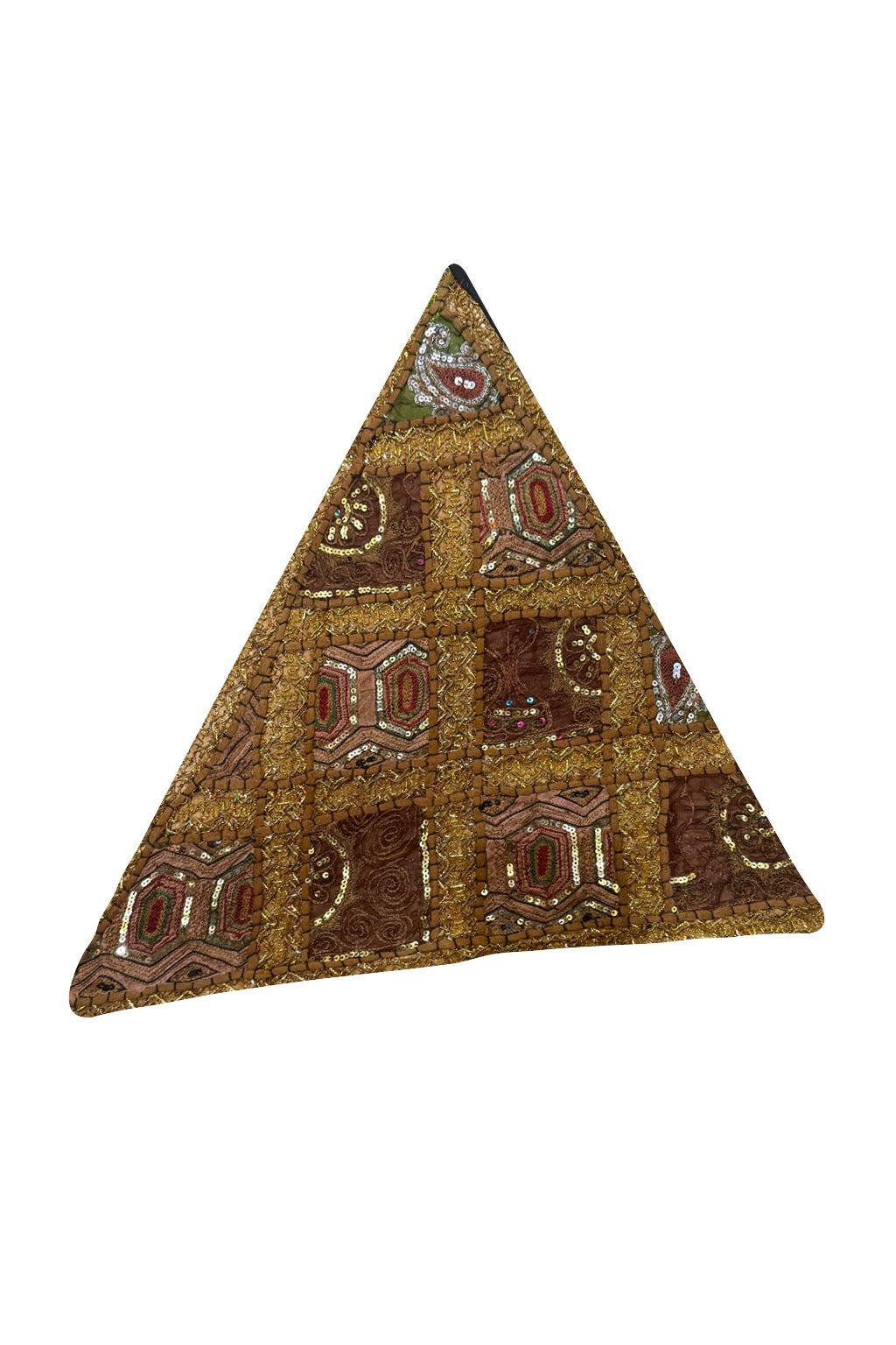 23'' Ethnic Indian Embroidery Beaded Patchwork Triangle Pillow Cushion Cover Handmade Indian Triangular Patchwork Cushion – 23x23 Inch Decorative Pillow